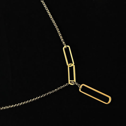Long Gold Tangled Rectangle Necklace - 3Souls