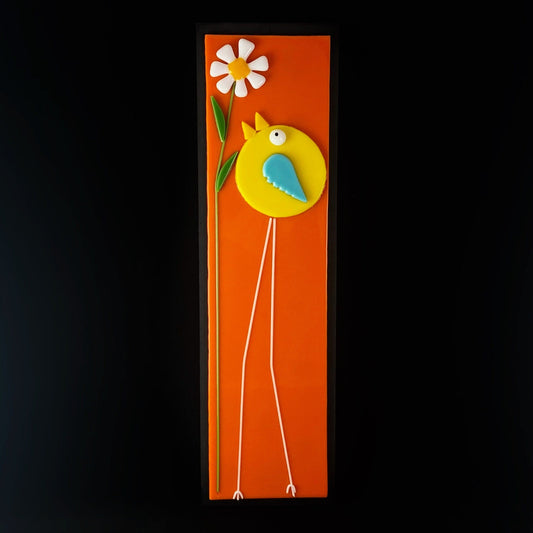 Long Legged Bird With Flower Handmade Glass Wall Decor, Orange - Made in USA