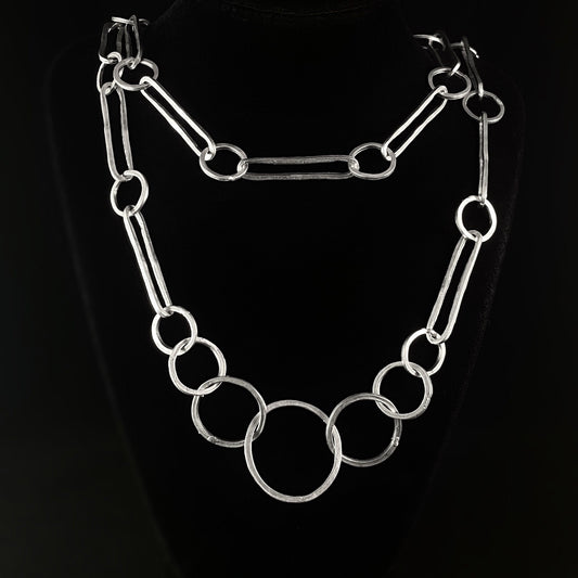 Long Silver Boho Statement Necklace, Handmade, Nickel Free