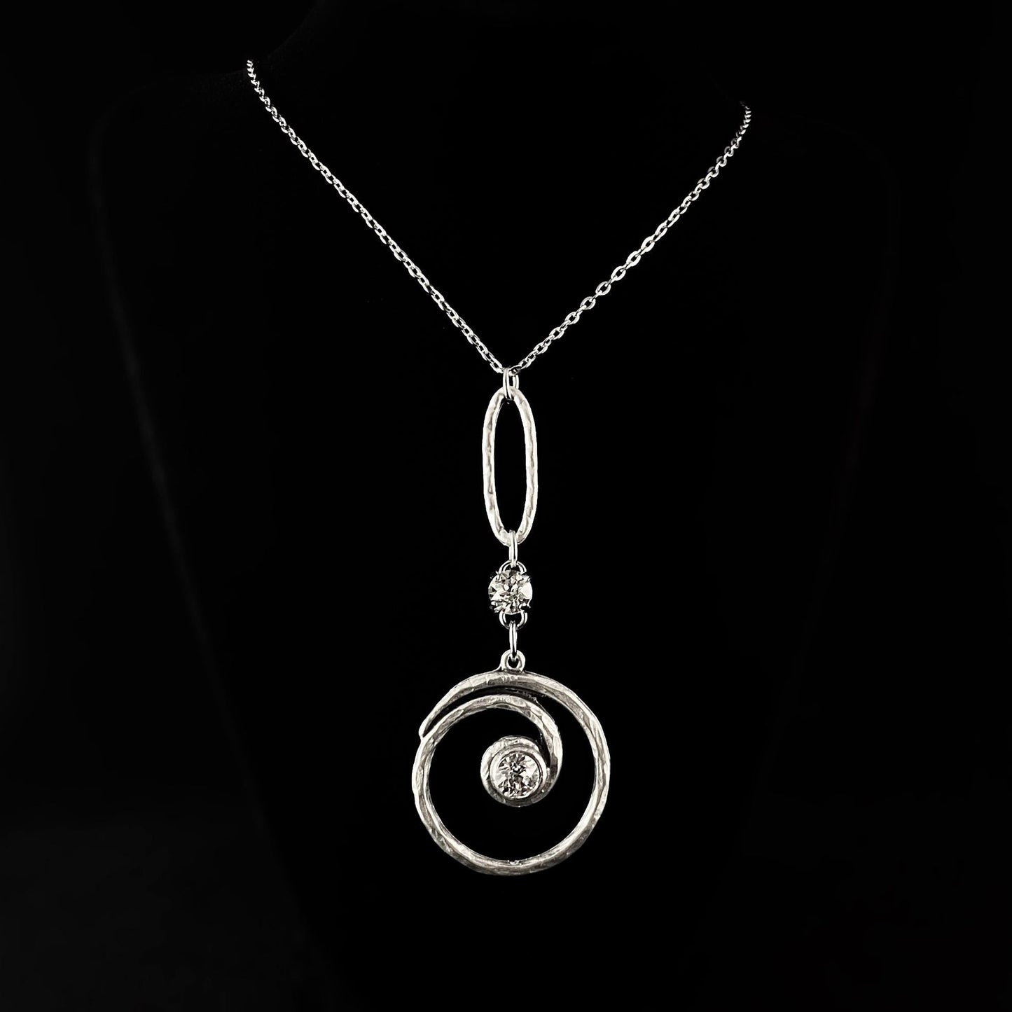 Long Swirl Pendant With Clear Swarovski Crystal Silver Chain Necklace - VBC