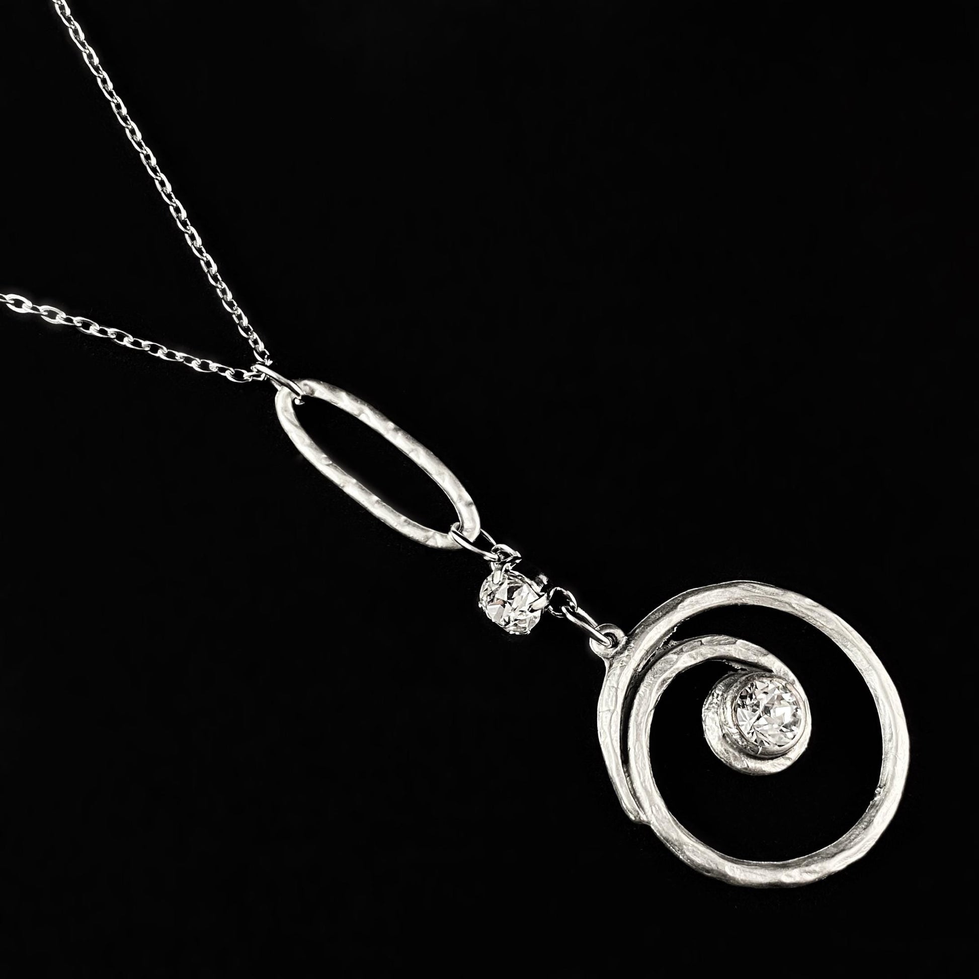 Long Swirl Pendant With Clear Swarovski Crystal Silver Chain Necklace - VBC