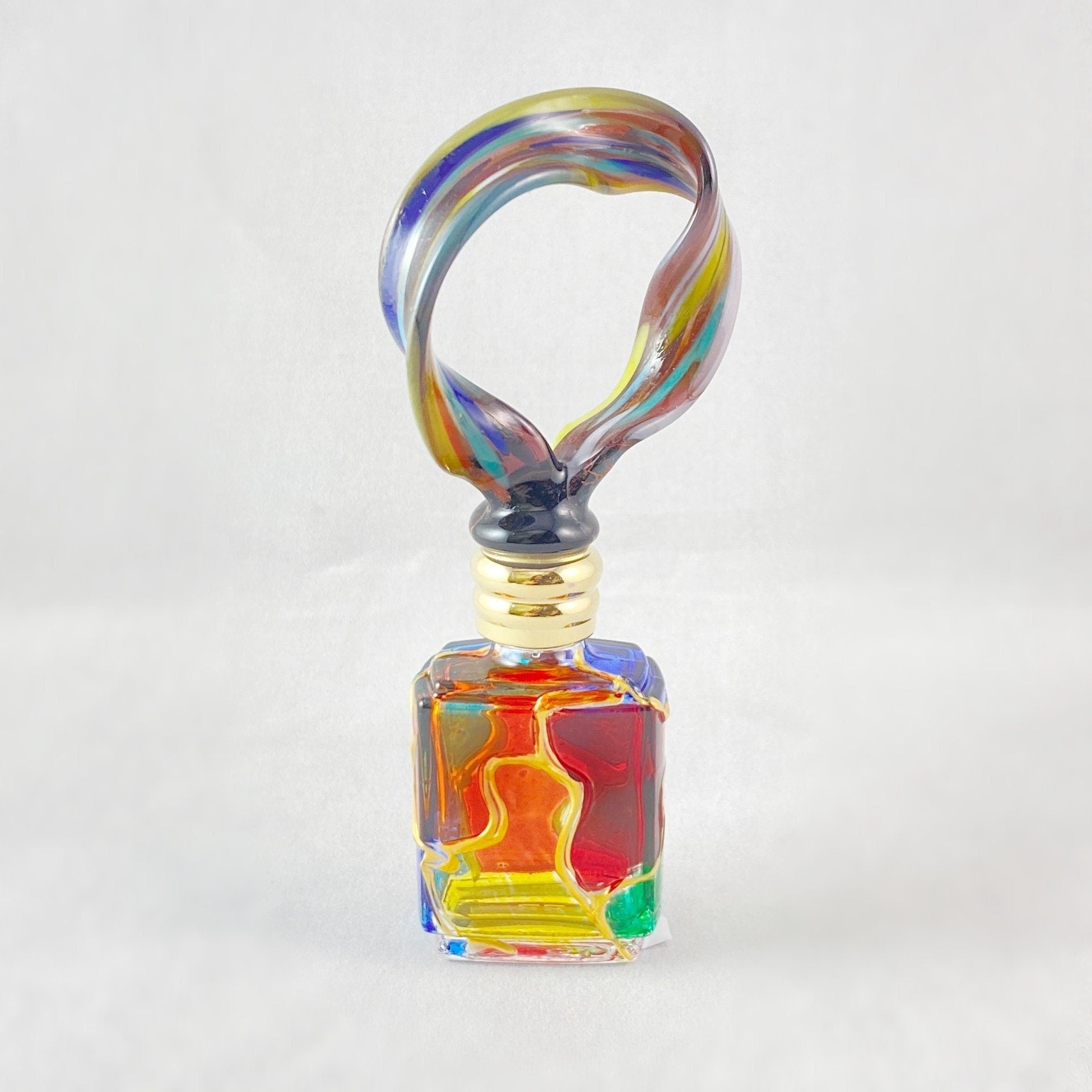 Loop Top Venetian Glass Perfume Bottle - Handmade in Italy, Colorful Murano Glass