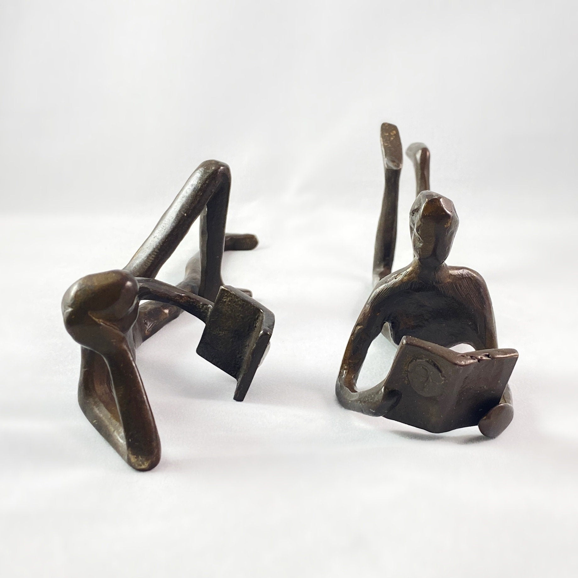 Man and Woman Leisurely Reading Bronze Sculpture - Unique Home Decor, 2 pc