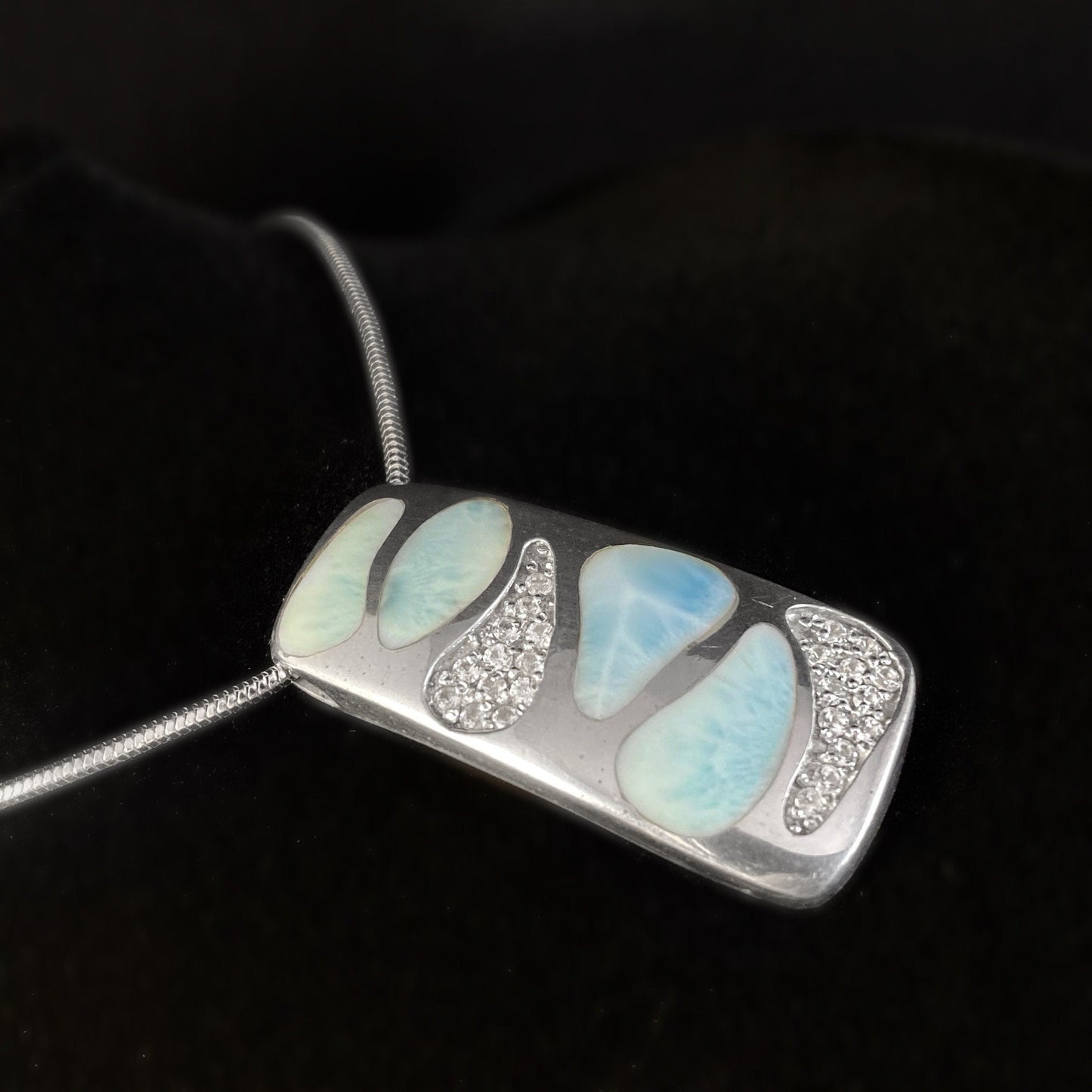 Marahlago Larimar and Sterling Silver Surf Necklace