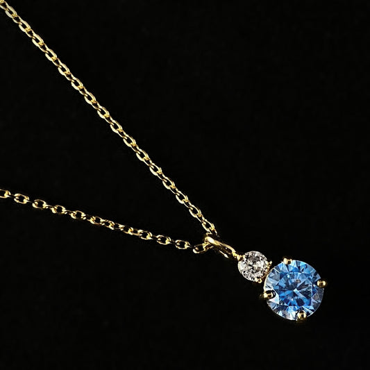 March Birthstone Necklace Aquamarine - Classic Gold