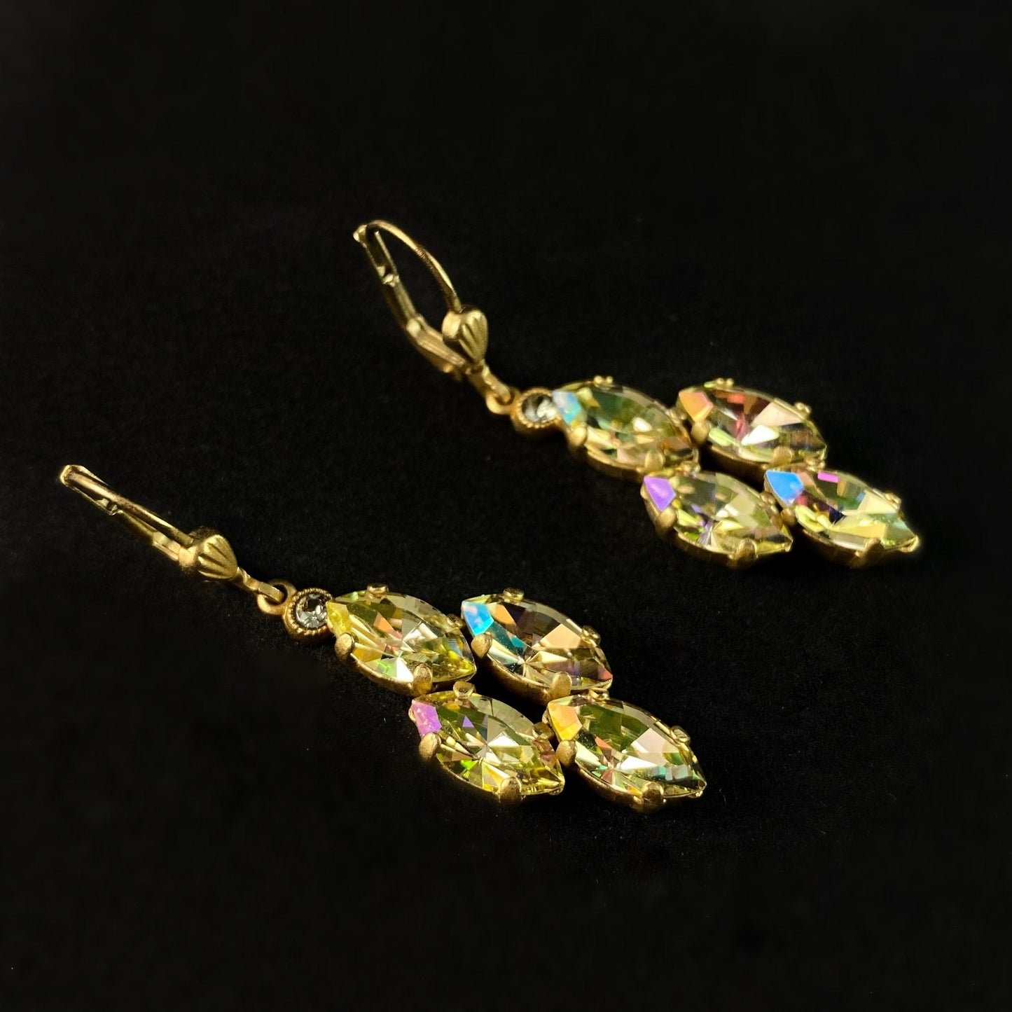 Marquise Cut Swarovski Crystal Drop Earrings, Rainbow Opal - La Vie Parisienne by Catherine Popesco