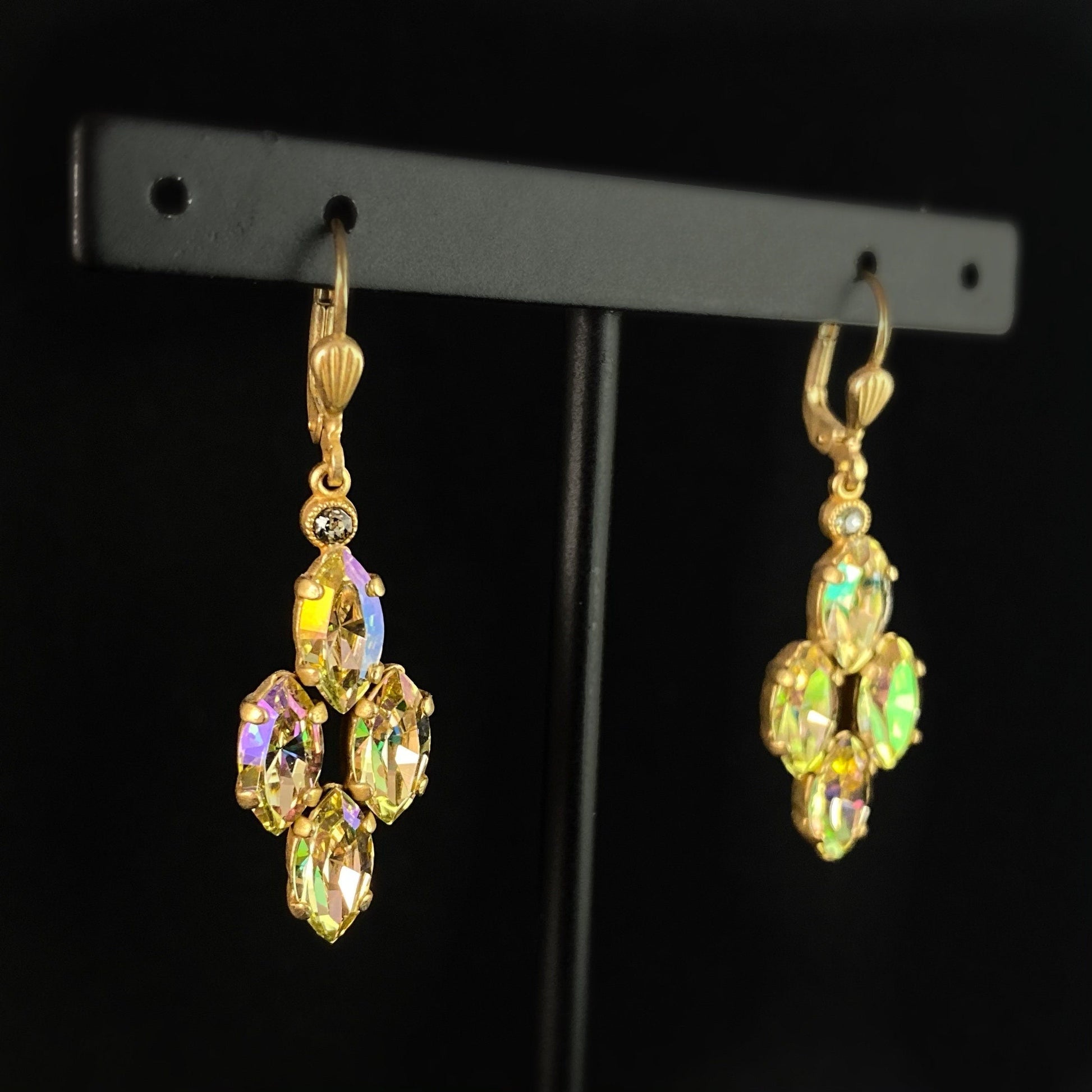 Marquise Cut Swarovski Crystal Drop Earrings, Rainbow Opal - La Vie Parisienne by Catherine Popesco