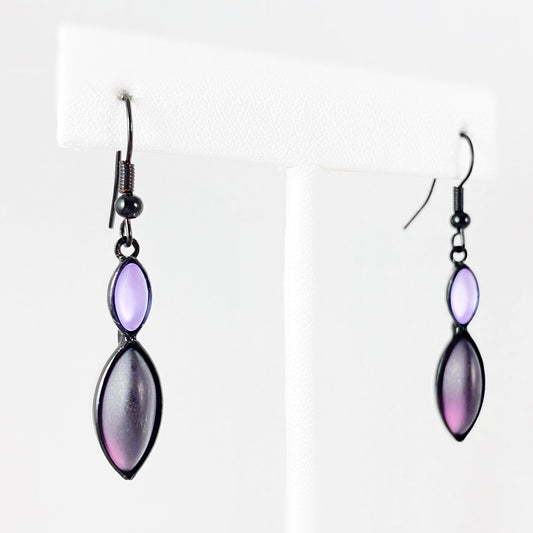 Marquise Shape Earrings with Black Wire and Handmade Glass Beads, Hypoallergenic, Violet/Purple - Kristina