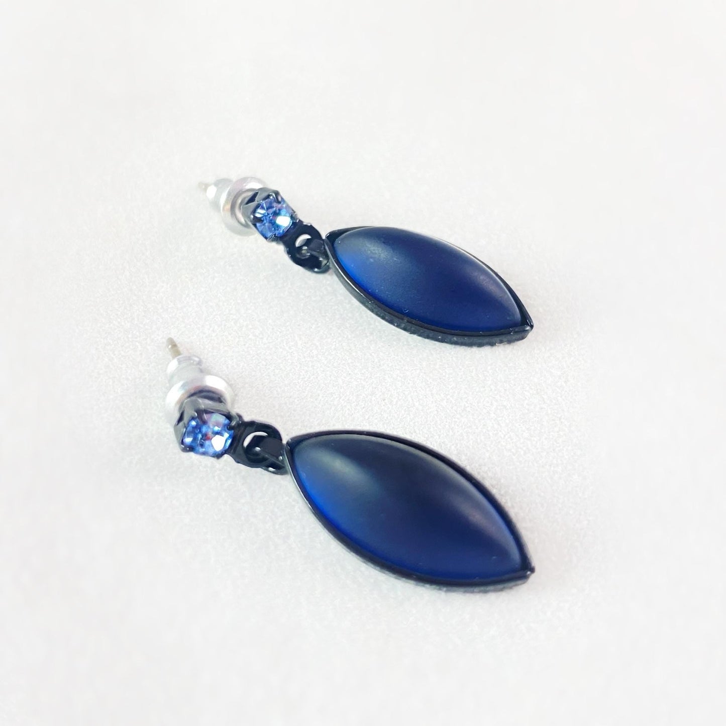 Marquise Shape Earrings with Black Wire and Handmade Glass Beads, Hypoallergenic, Deep Blue - Kristina