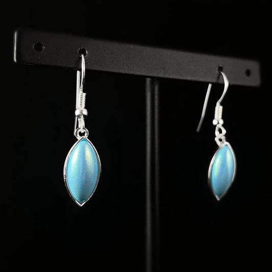 Marquise Shape Earrings with Silver Wire and Handmade Glass Beads, Hypoallergenic, Blue - Kristina