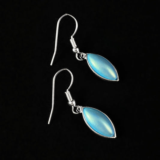 Marquise Shape Earrings with Silver Wire and Handmade Glass Beads, Hypoallergenic, Blue - Kristina