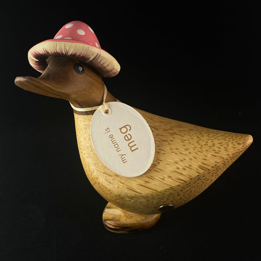 Meg - Hand-carved and Hand-painted Bamboo Duck with Mushroom