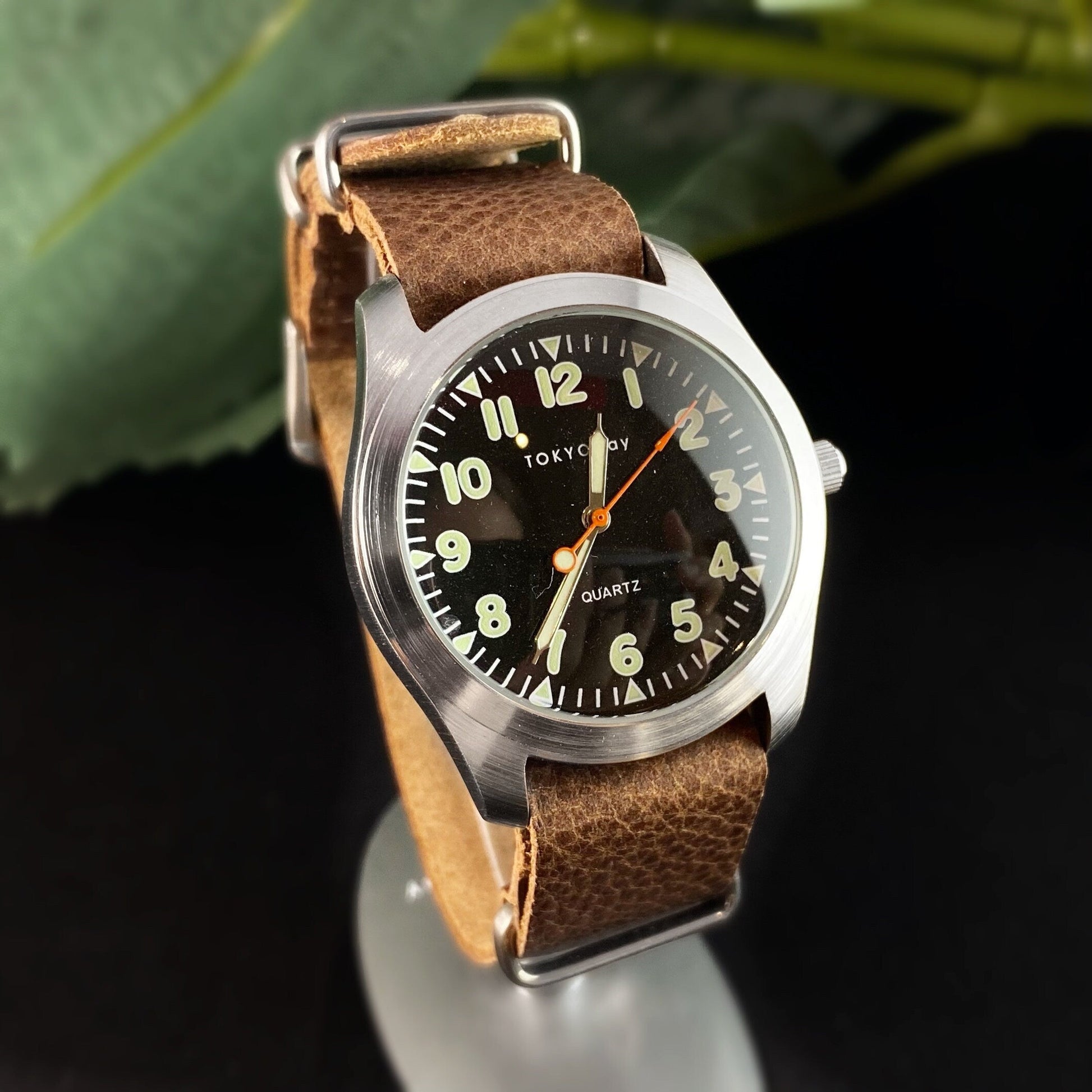 Men’s Watch, Brown Leather Band, Dark Face - TOKYObay