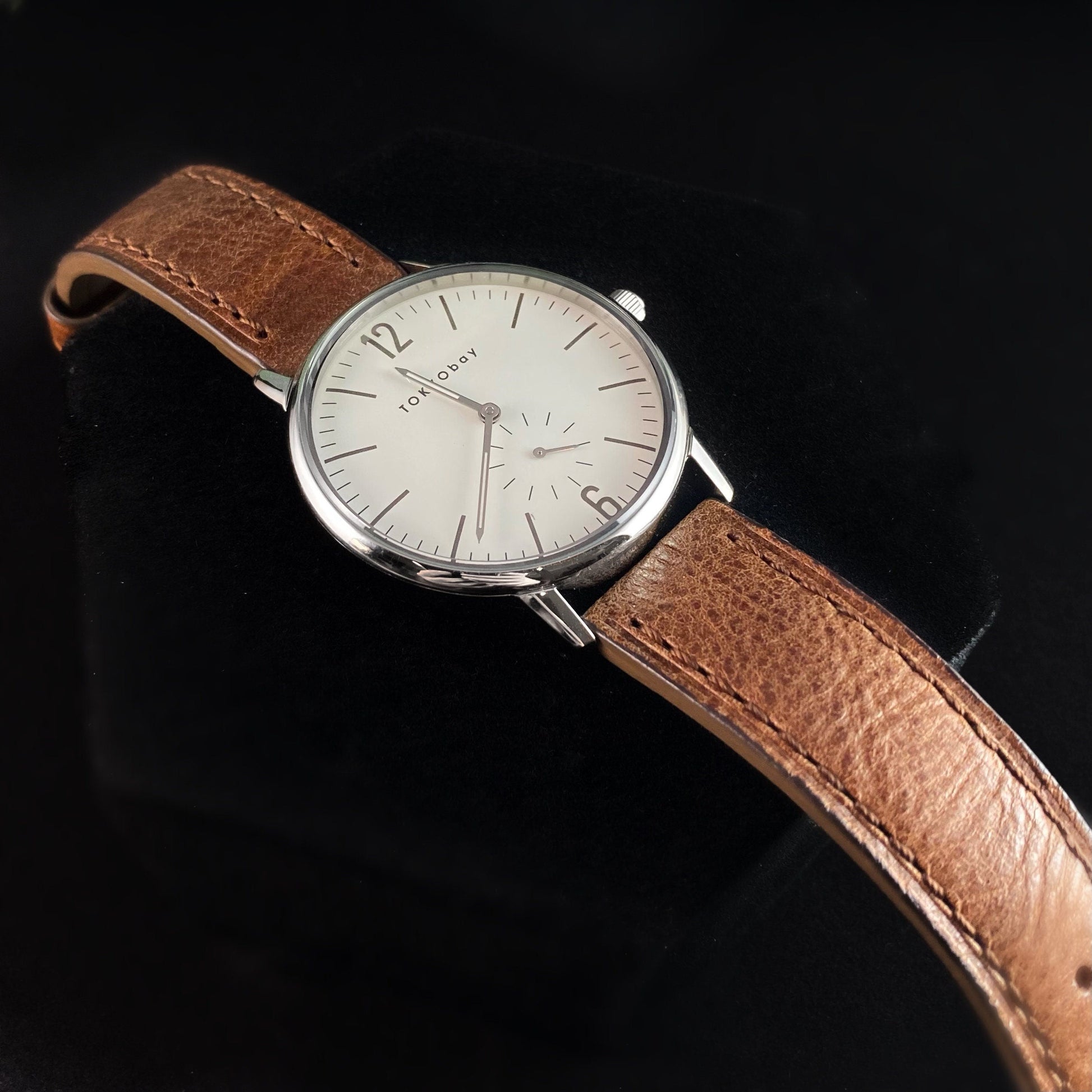 Men’s Watch, Brown Leather Band, Silver Case - TOKYObay