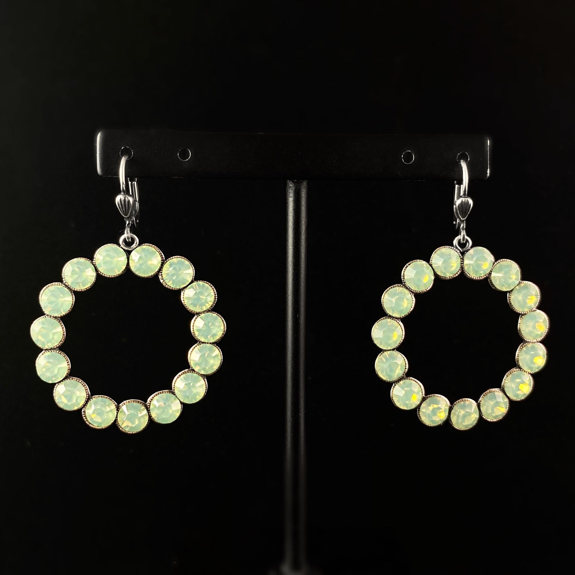 Silver Circle Earrings with Clear Swarovski Crystals - La Vie Parisienne by Catherine Popesco