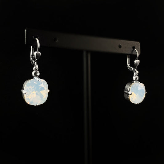 Milky Opal Cushion Cut Swarovski Crystal Drop Earrings - La Vie Parisienne by Catherine Popesco