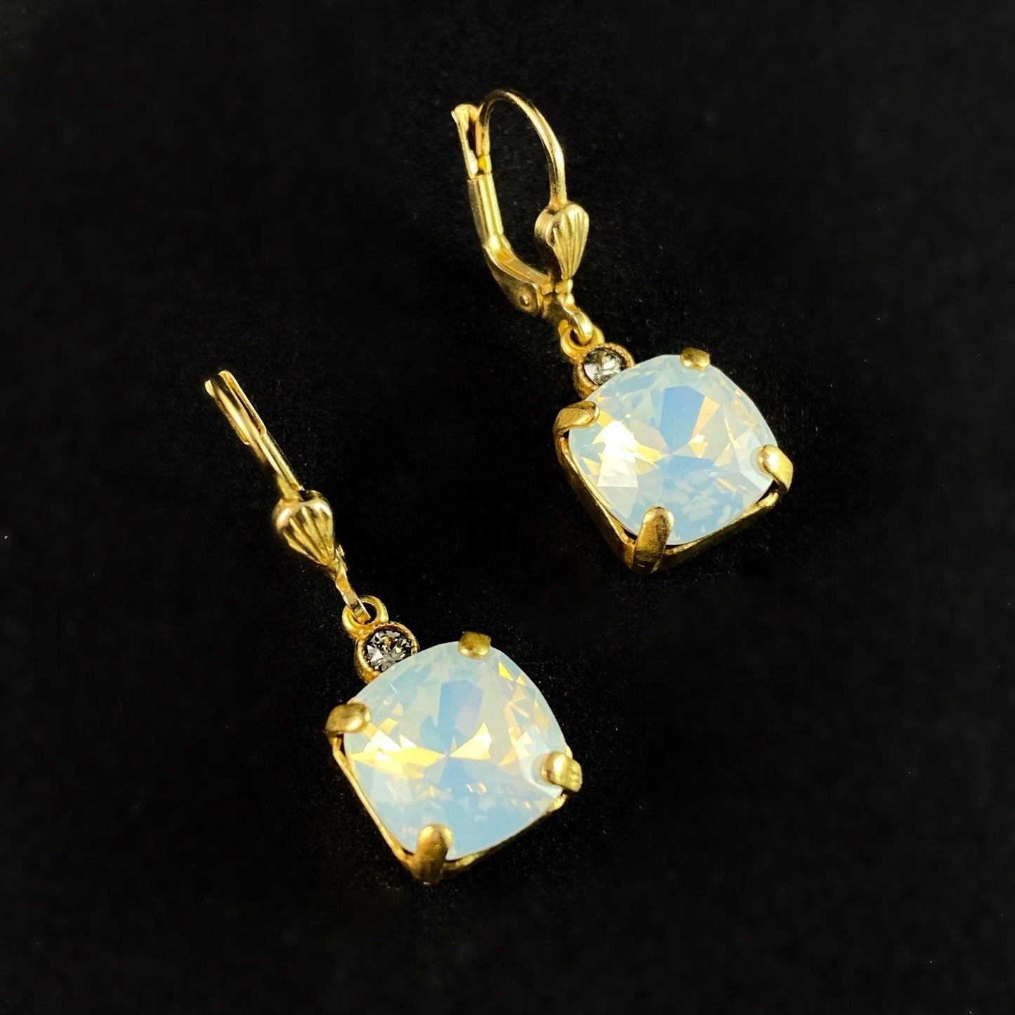 Milky Opal Square Cut Swarovski Crystal Drop Earrings - La Vie Parisienne by Catherine Popesco
