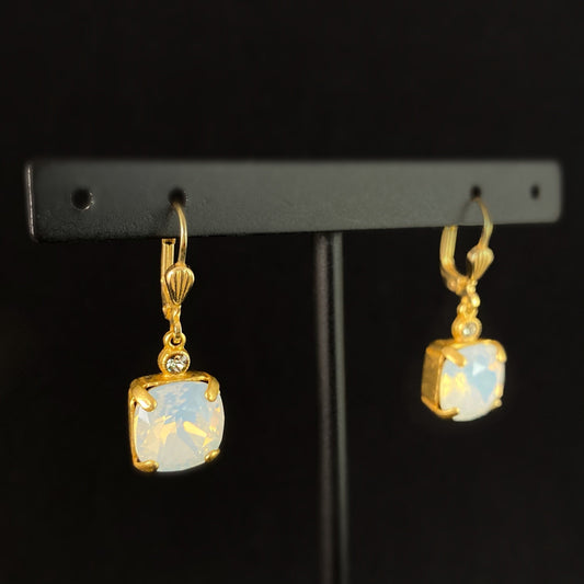 Milky Opal Square Cut Swarovski Crystal Drop Earrings - La Vie Parisienne by Catherine Popesco