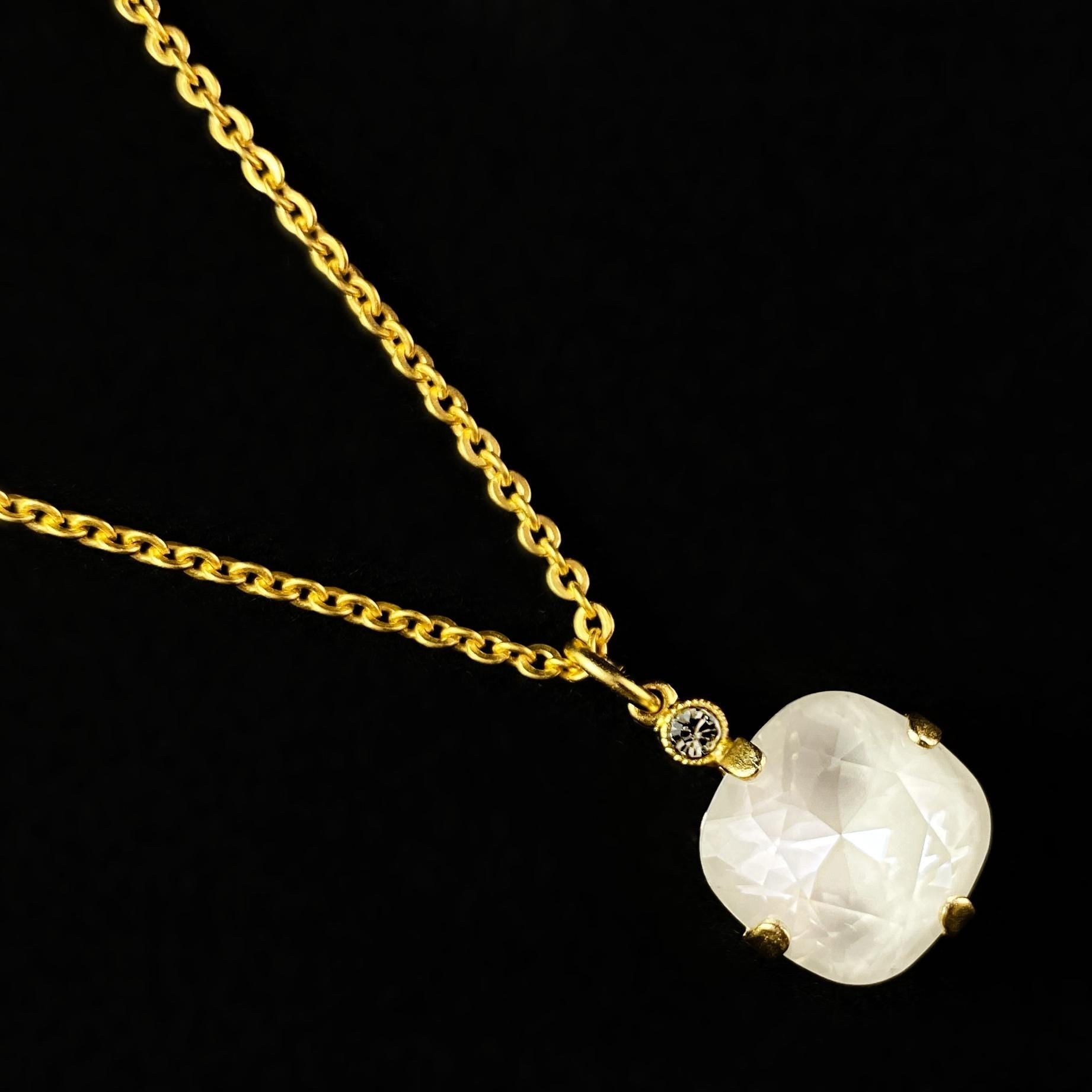 Milky White Cushion Cut Swarovski Crystal Pendant Necklace - La Vie Parisienne by Catherine Popesco
