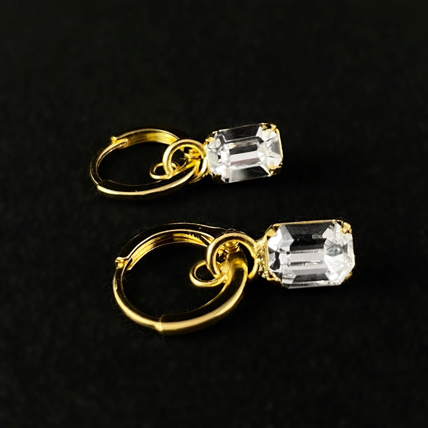 Mini Emerald Cut Clear Crystal Huggie Hoop Earrings