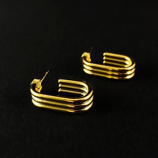 Minimal Gold Triple U Hoop Earrings - 3Souls