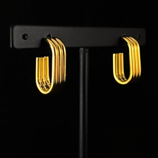 Minimal Gold Triple U Hoop Earrings - 3Souls
