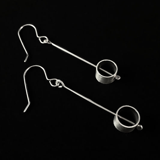 Minimal Silver Circle Earrings, Handmade - Recycled Materials