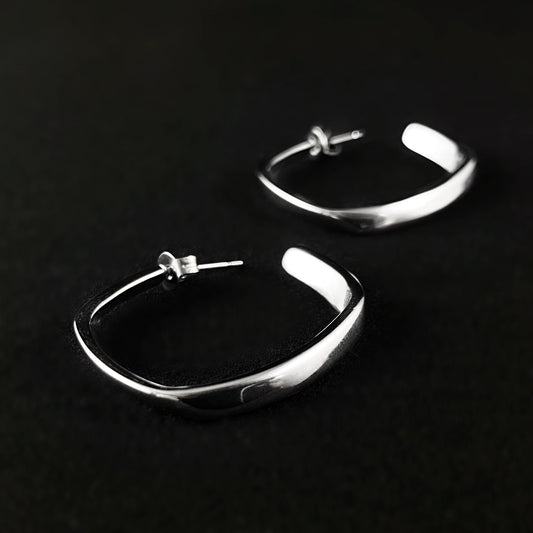 Minimal Silver Slightly Squared Hoop Earrings - 3Souls