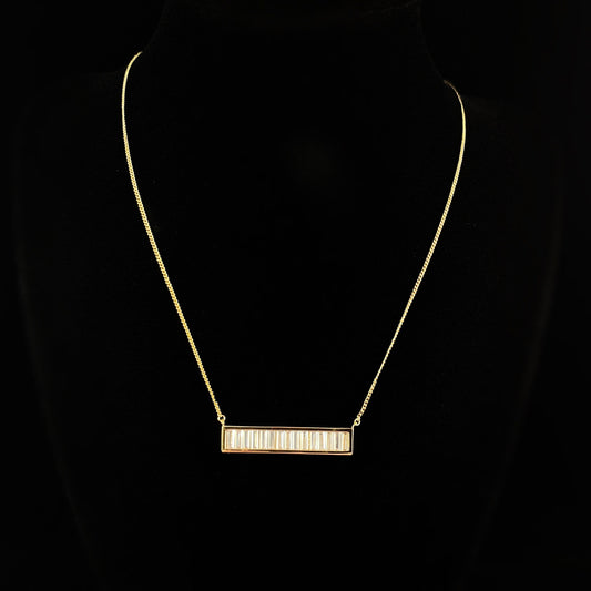 Minimalist Art Deco Necklace with CZ Crystal Bar Pendant - Ray of Light