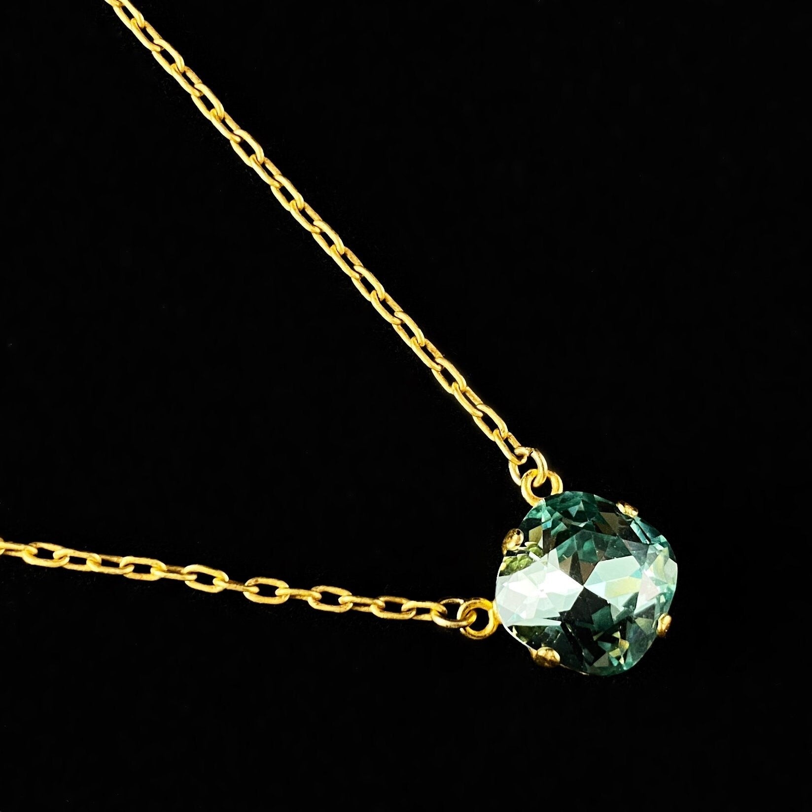 Mint Green Cushion Cut Swarovski Crystal Pendant Necklace - La Vie Parisienne by Catherine Popesco