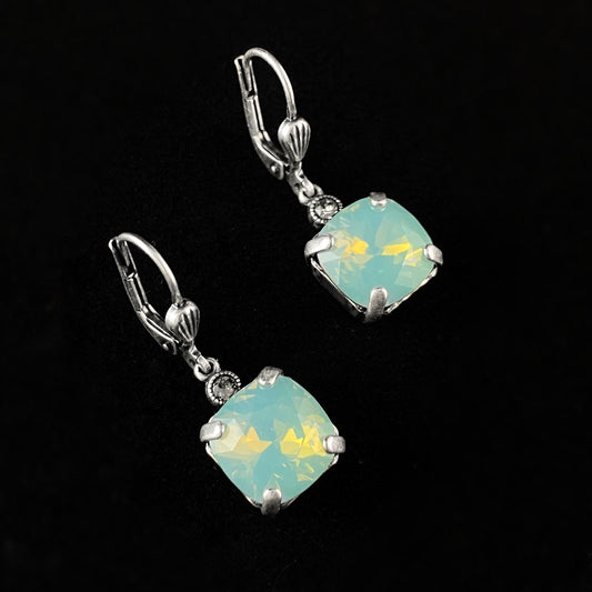 Mint Green Opal Square Cut Swarovski Crystal Drop Earrings - La Vie Parisienne by Catherine Popesco