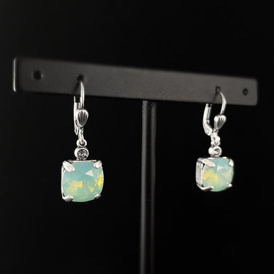 Mint Green Opal Square Cut Swarovski Crystal Drop Earrings - La Vie Parisienne by Catherine Popesco