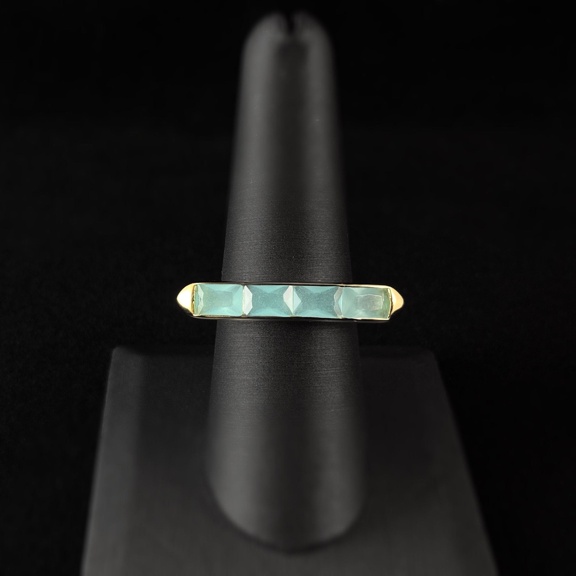 Modern Gold Bar Ring with Seafoam Green Chalcedony - Size 8, Genevive