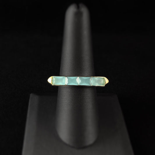 Modern Gold Bar Ring with Seafoam Green Chalcedony - Size 8, Genevive