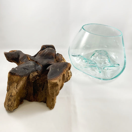 Molten Glass and Wood Sculpture, 2 piece