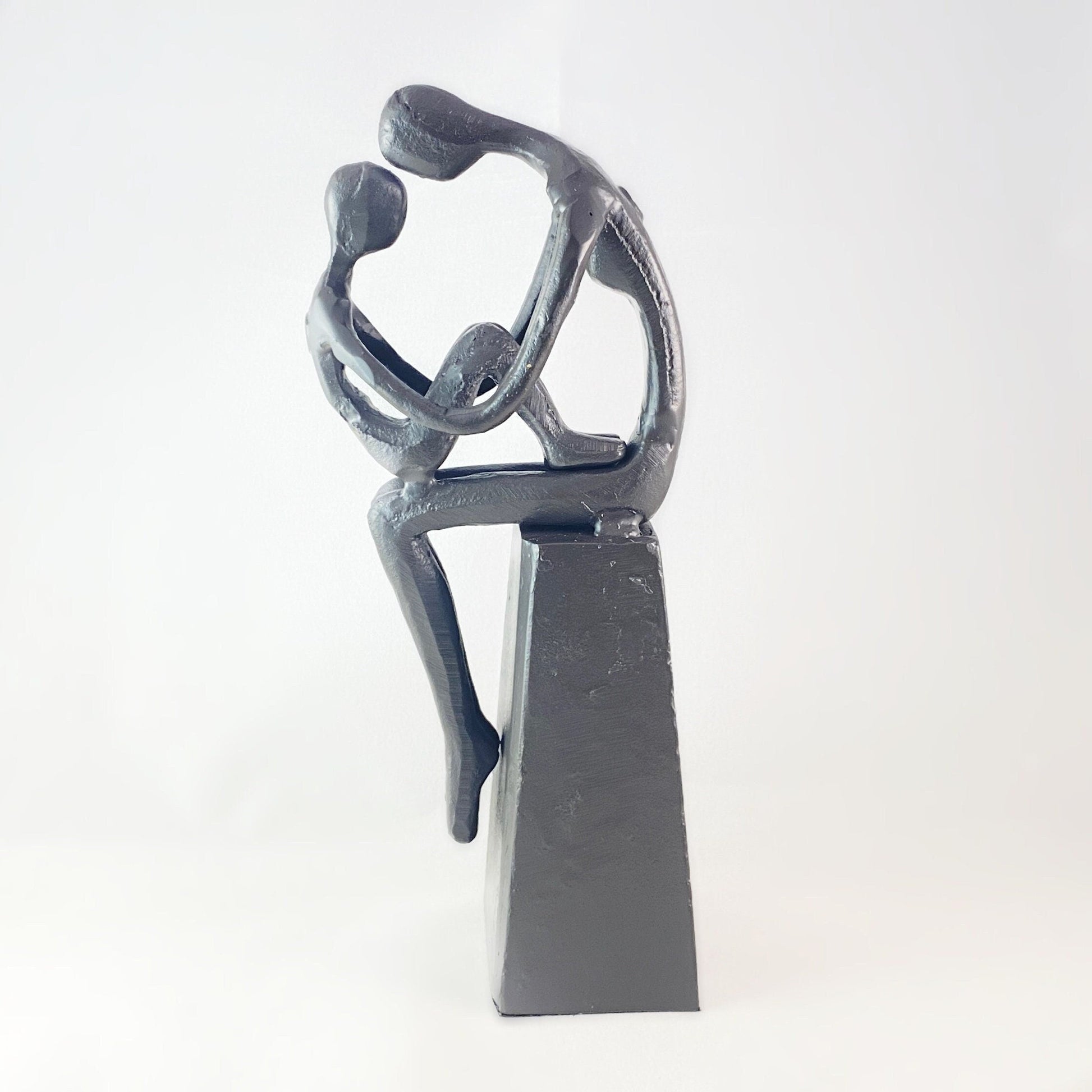 Mother and Child Tender Embrace Iron Sculpture - Unique Home Decor