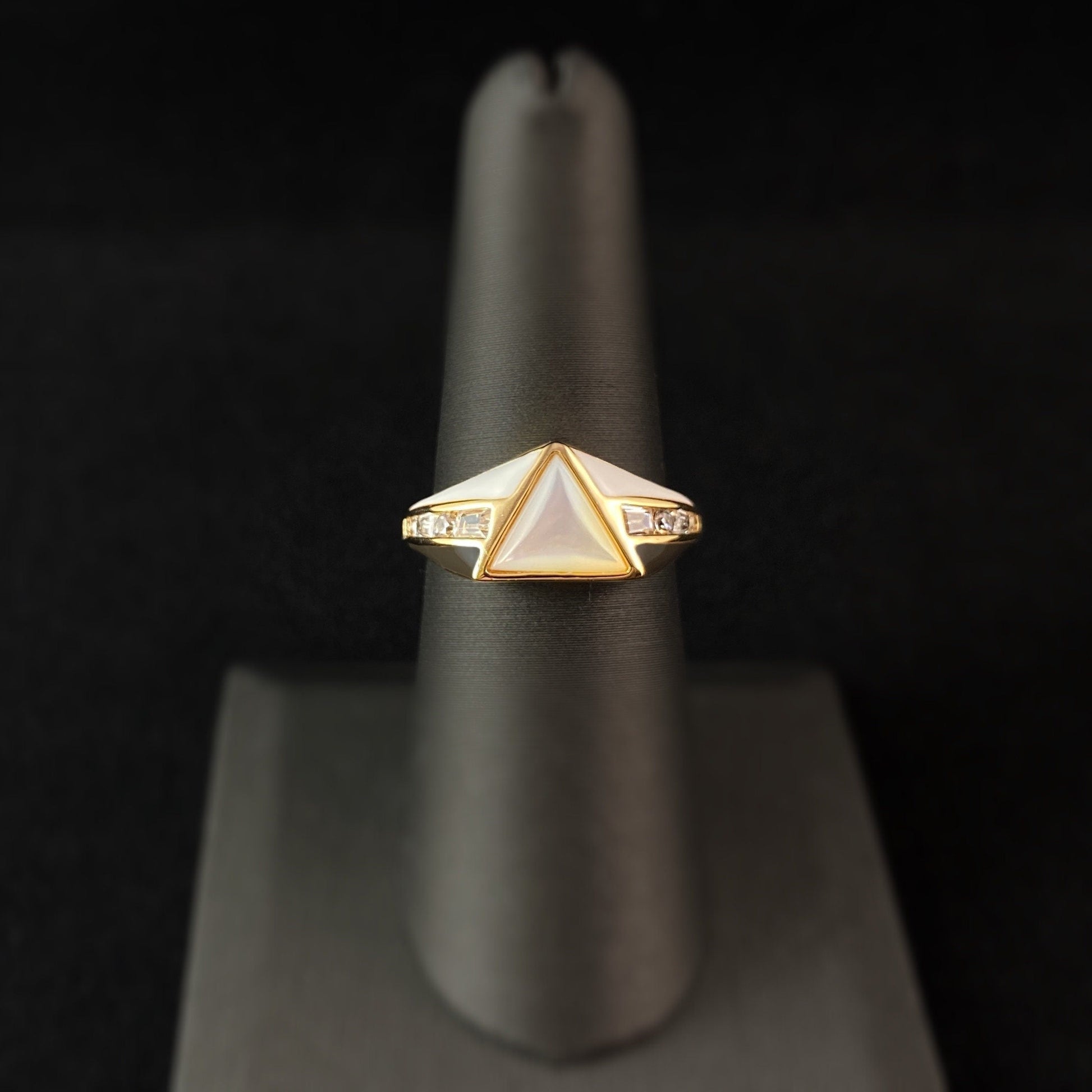 Mother of Pearl Triangle Ring with White/Gray Enamel - Bright Side, Size 7