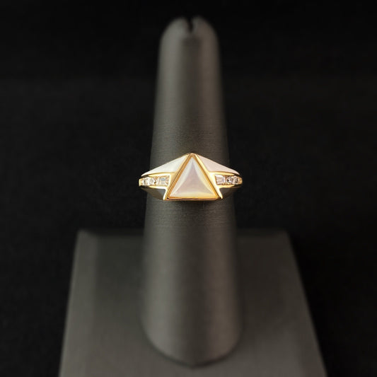 Mother of Pearl Triangle Ring with White/Gray Enamel - Bright Side, Size 7