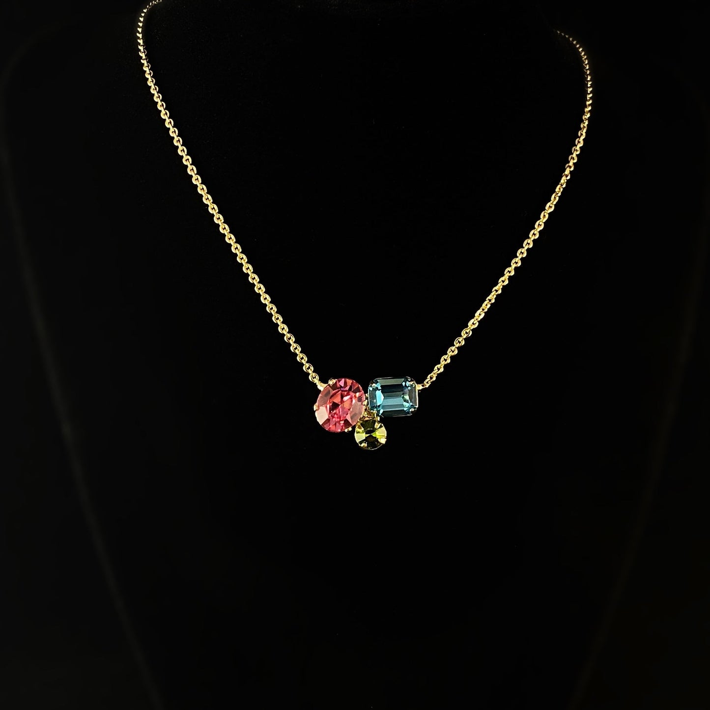 Multi Color Crystal Cluster Adjustable Gold Necklace