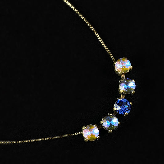 Multi-Colored Blue Crystal Adjustable Antique Gold Necklace