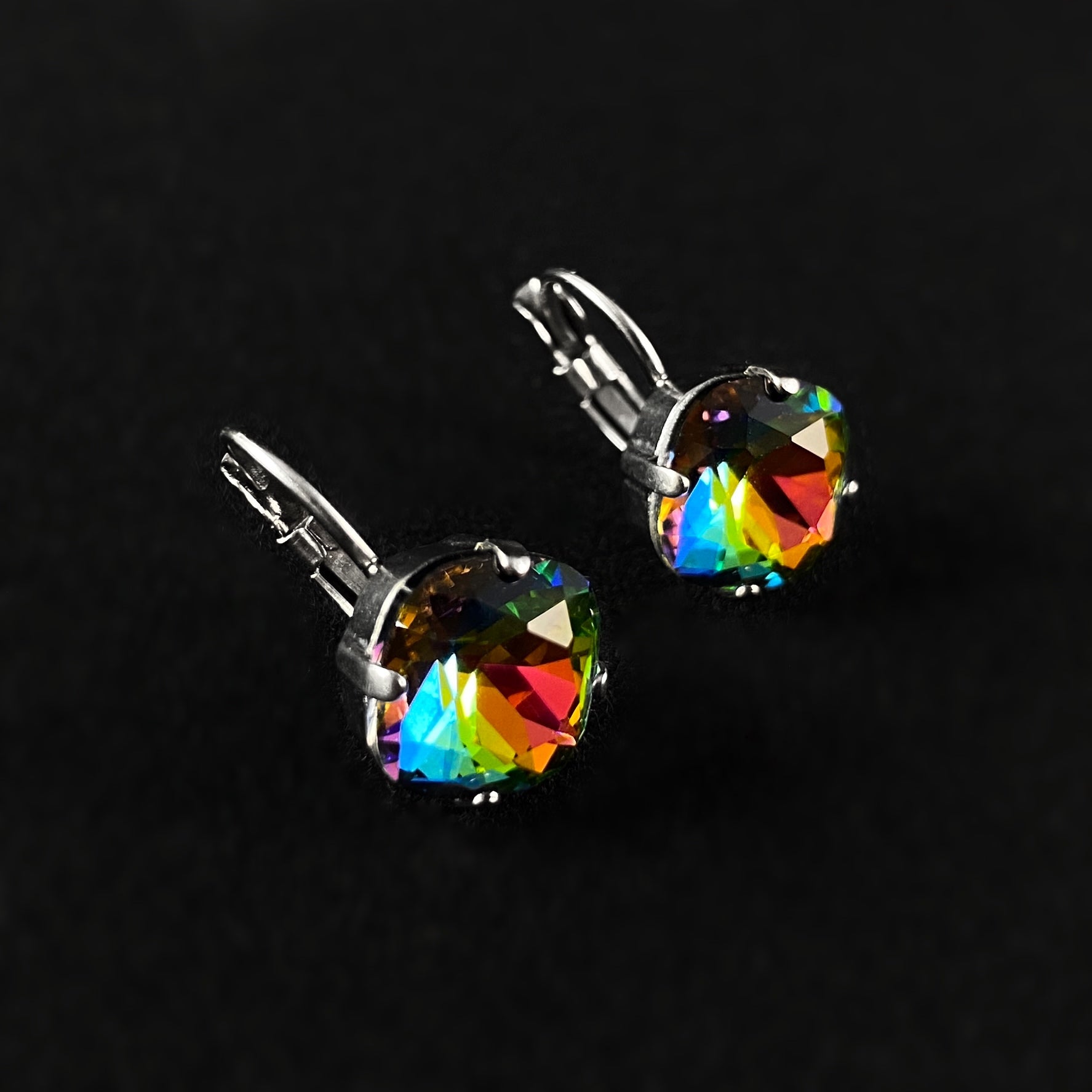 Multi Colored Cushion Cut Crystal Earrings with Antique