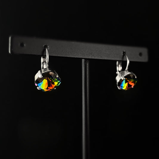 Multi Colored Cushion Cut Crystal Earrings with Antique