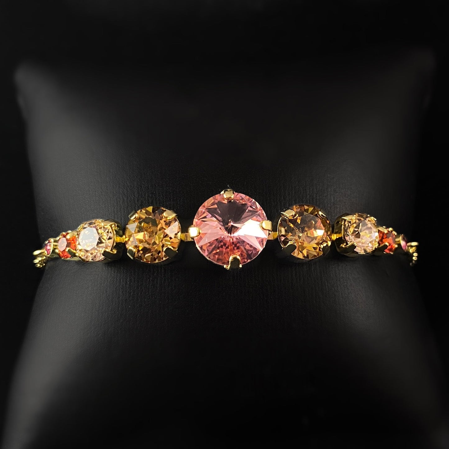 Multi-Colored Rose Pink Crystal Adjustable Gold Slider