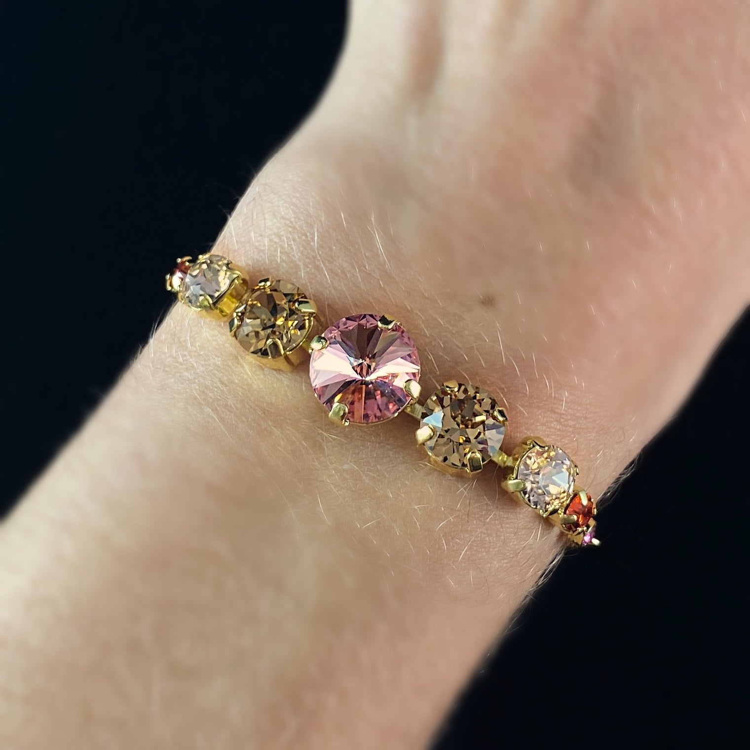 Multi-Colored Rose Pink Crystal Adjustable Gold Slider