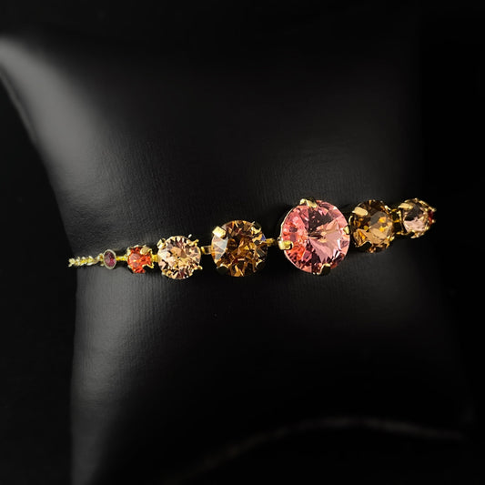 Multi-Colored Rose Pink Crystal Adjustable Gold Slider