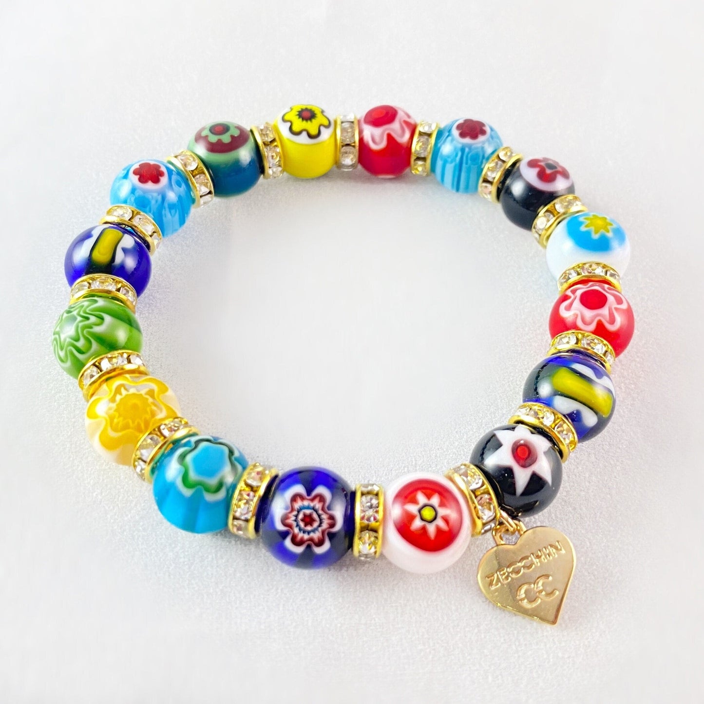 Multicolor Beaded Venetian Glass Bracelet, Gold - Handmade in Italy, Colorful Murano Glass