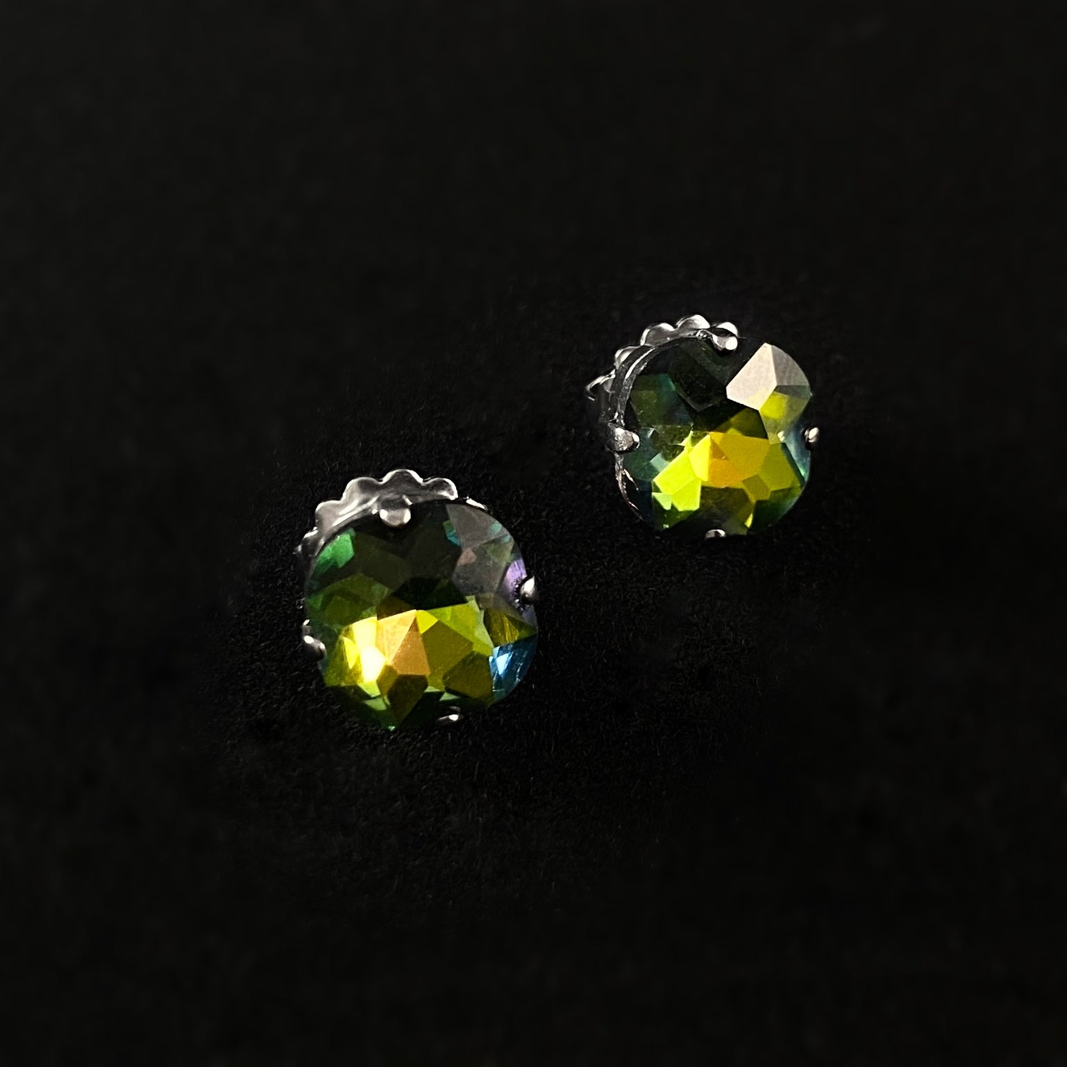 Multicolor Crystal Stud Earrings with Antique Finish