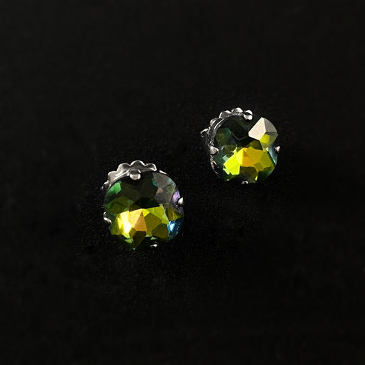 Multicolor Crystal Stud Earrings with Antique Finish