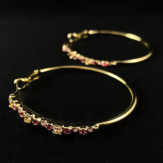Multicolor Rose Pink Crystal Gold Hoop Earrings Hoopla -