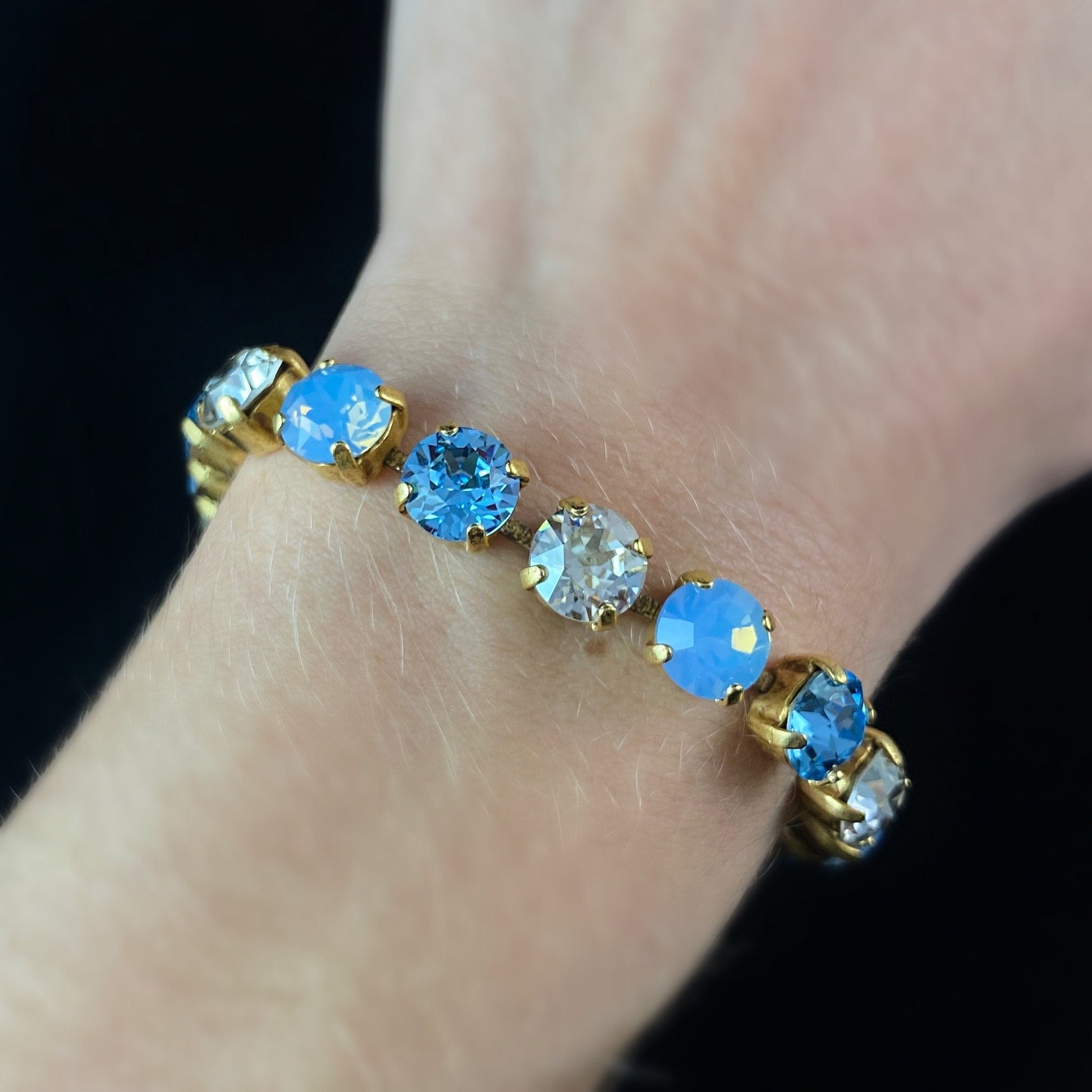 Multicolor Swarovski Crystal Bracelet with Blue, Clear, and Milky Crystals - La Vie Parisienne by Catherine Popesco